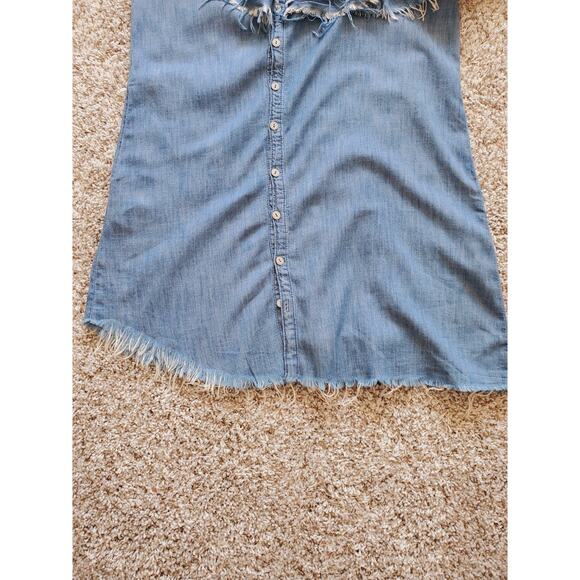 BLANKNYC Asymmetric Raw Frayed Edge Ruffle Denim Cold Shoulder Dress L - Picture 4 of 9